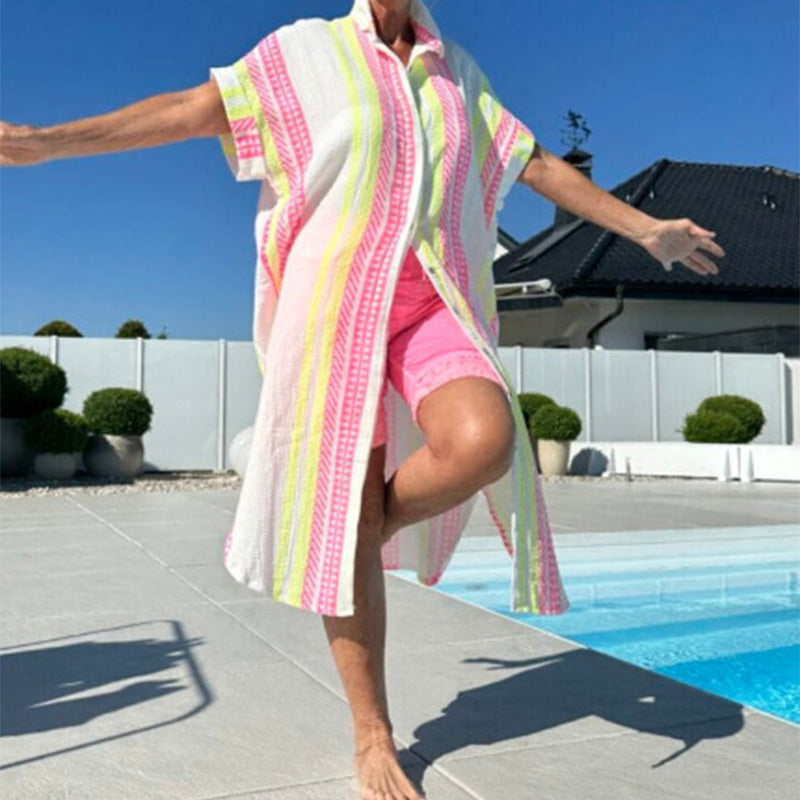 Robe midi décontractée à revers et boutons sur le devant