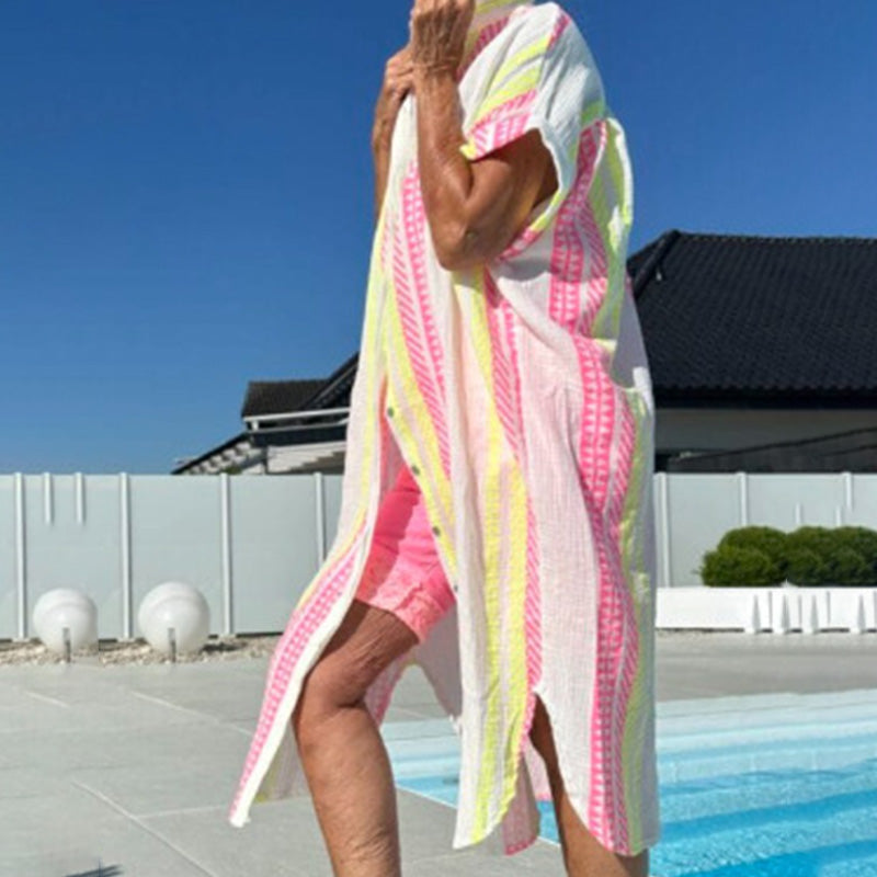 Robe midi décontractée à revers et boutons sur le devant