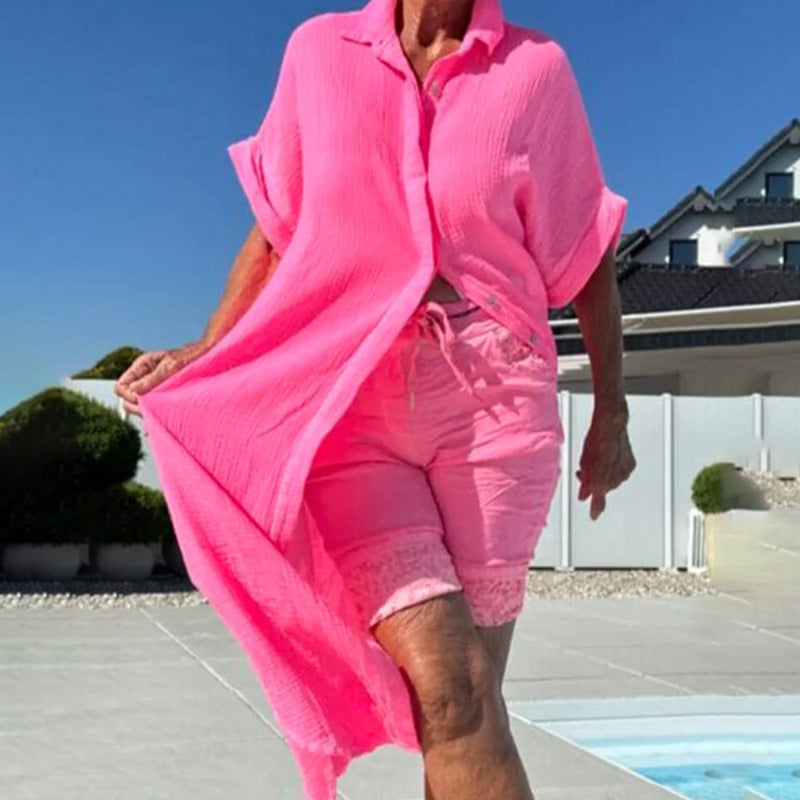 Robe midi décontractée à revers et boutons sur le devant