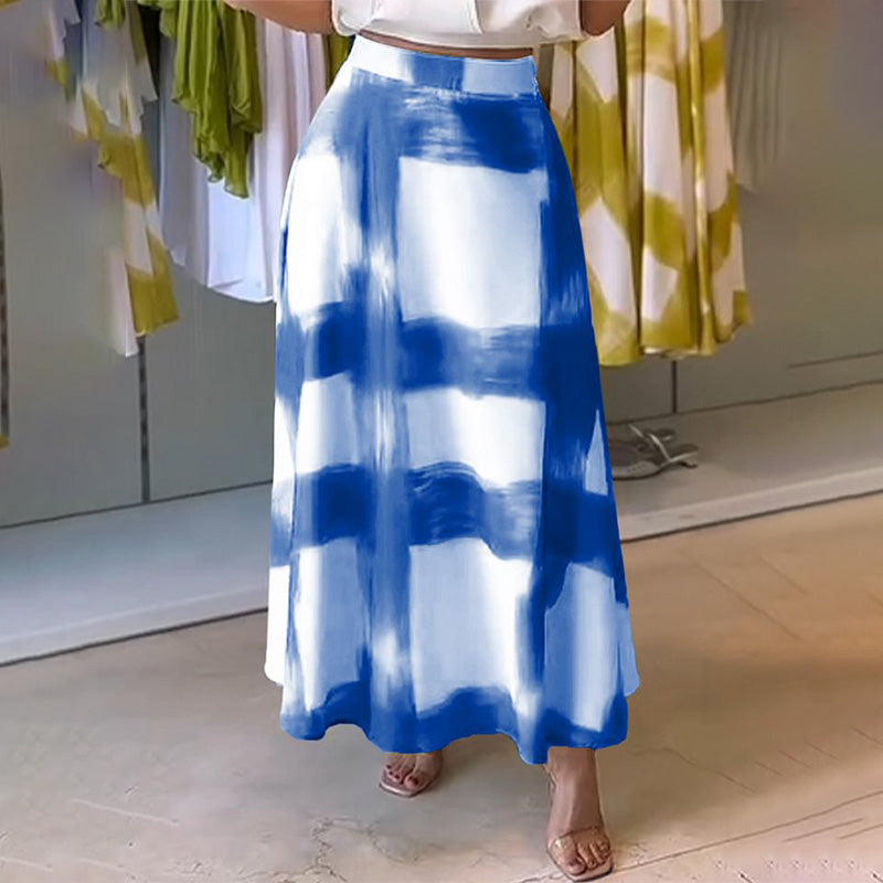 Jupe trapèze à imprimé à carreaux tendance