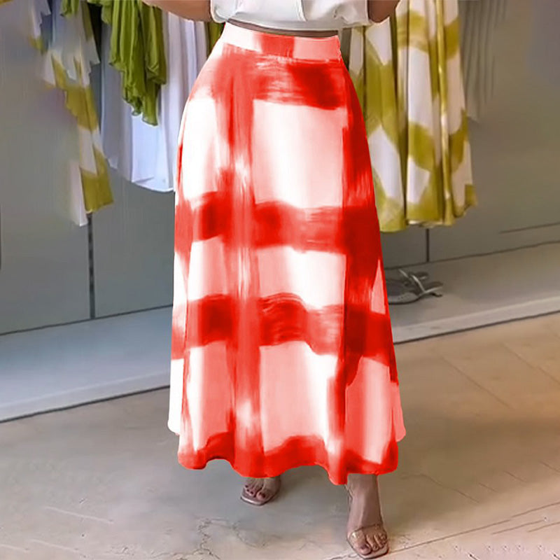 Jupe trapèze à imprimé à carreaux tendance