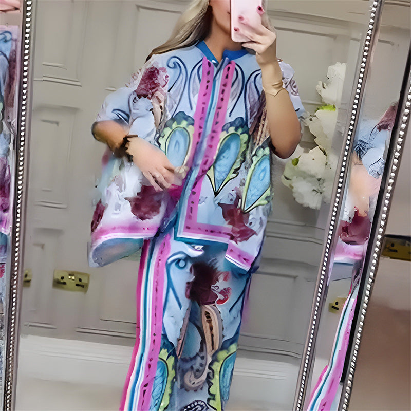 Ensemble chemisier à boutons color block et pantalon large