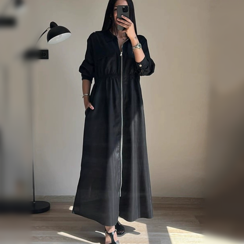 Robe à manches longues zippée avec taille cintrée