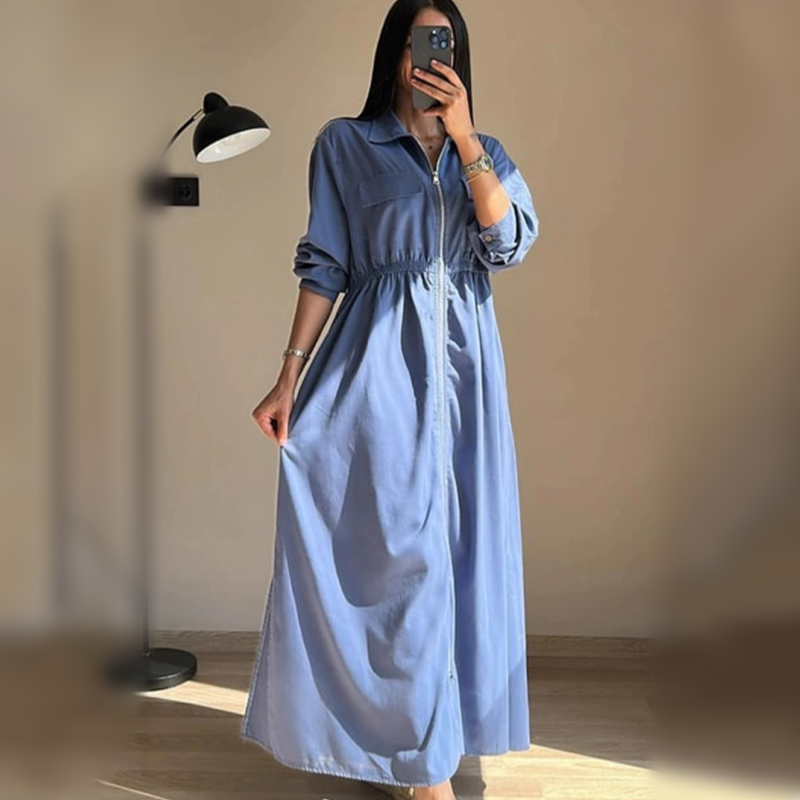 Robe à manches longues zippée avec taille cintrée