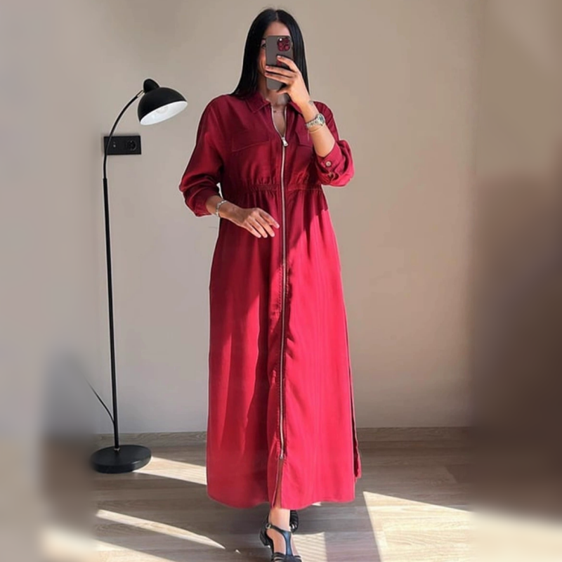 Robe à manches longues zippée avec taille cintrée