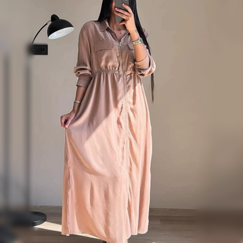 Robe à manches longues zippée avec taille cintrée