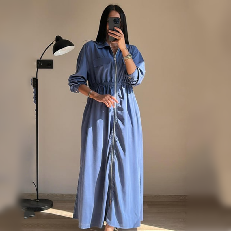 Robe à manches longues zippée avec taille cintrée