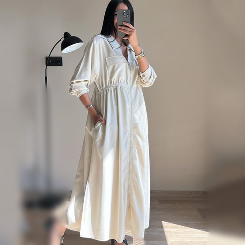 Robe à manches longues zippée avec taille cintrée