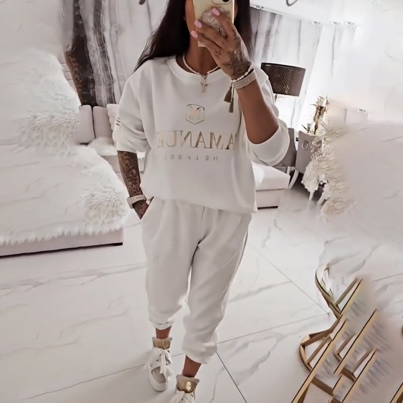 Ensemble décontracté pour femme — blouse imprimée et pantalon ample