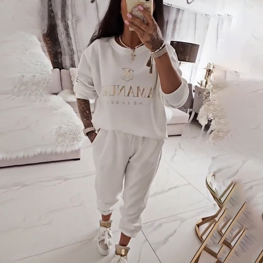 Ensemble décontracté pour femme — blouse imprimée et pantalon ample