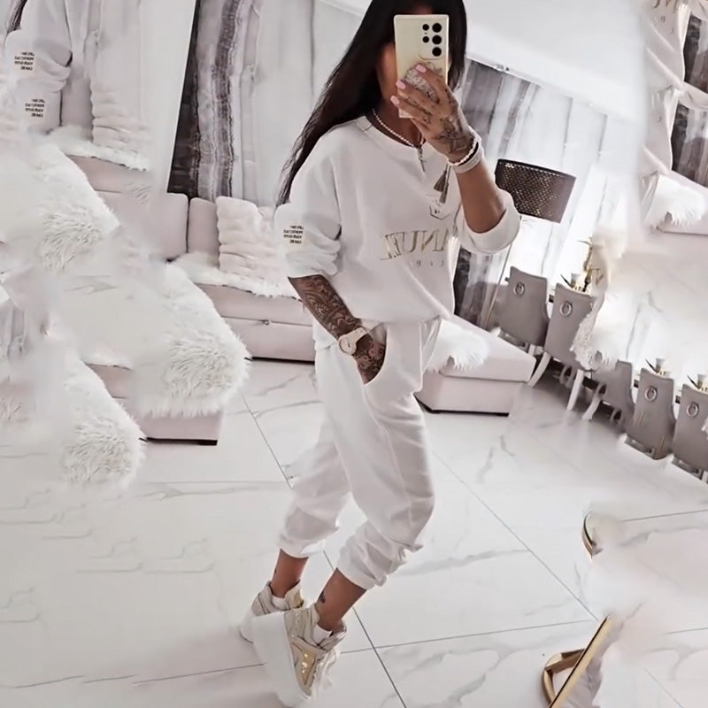 Ensemble décontracté pour femme — blouse imprimée et pantalon ample