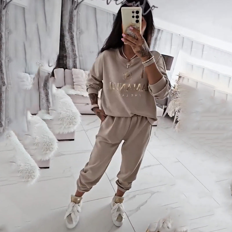 Ensemble décontracté pour femme — blouse imprimée et pantalon ample