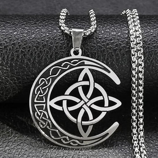 🔥DERNIER JOUR – 50% DE RÉDUCTION🌙Collier Pendentif Lune Celtique – Acier Inoxydable, Unisexe & Symbolisme de Protection