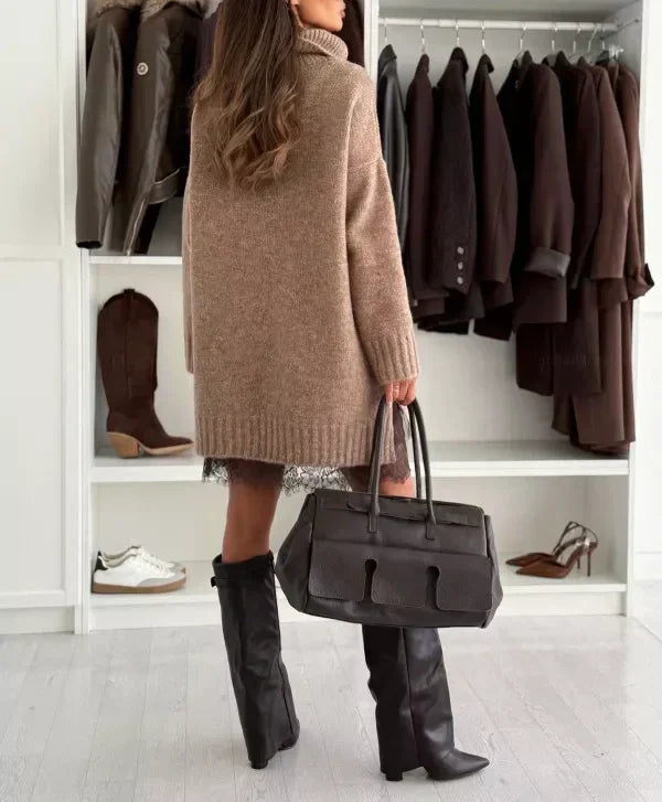 ❄️💃 Soldes d'hiver - 50 % de réduction 👗 Ensemble mini-robe et pull à col roulé pour femme