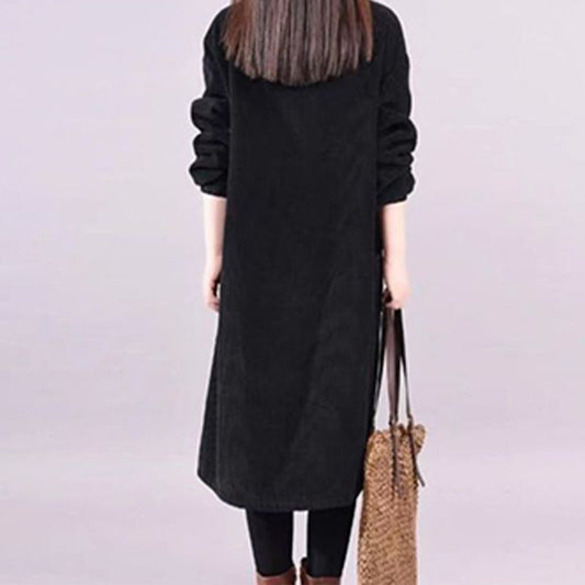 Robe longue ample en velours côtelé à col haut pour femme