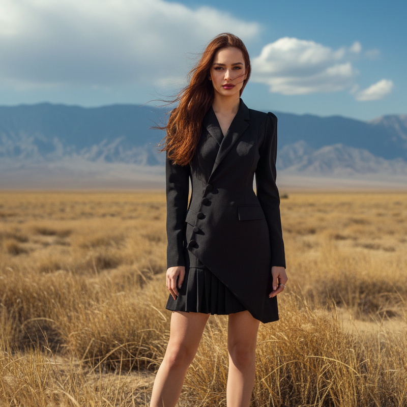 🔥VENTE LIMITÉE 50 % DE RÉDUCTION🔥Mini-robe blazer plissée à boutons sur le devant