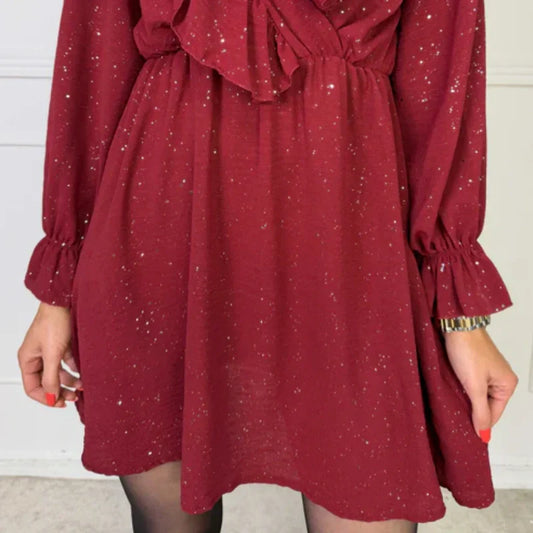 Mini-robe trapèze à volants et encolure en V pour femme