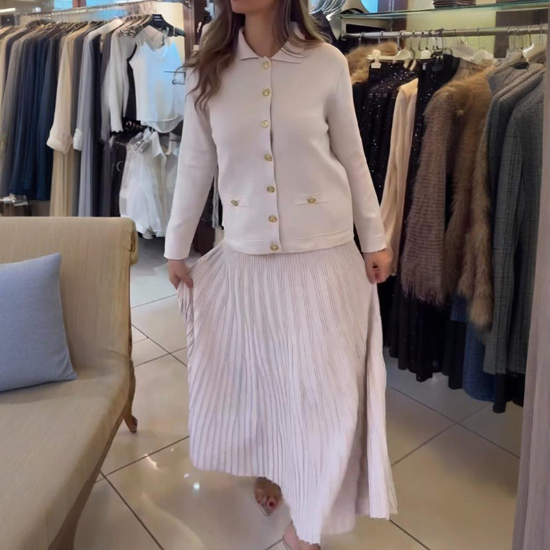 ❤️‍🔥Ensemble élégant composé d'un haut à revers et d'une jupe plissée