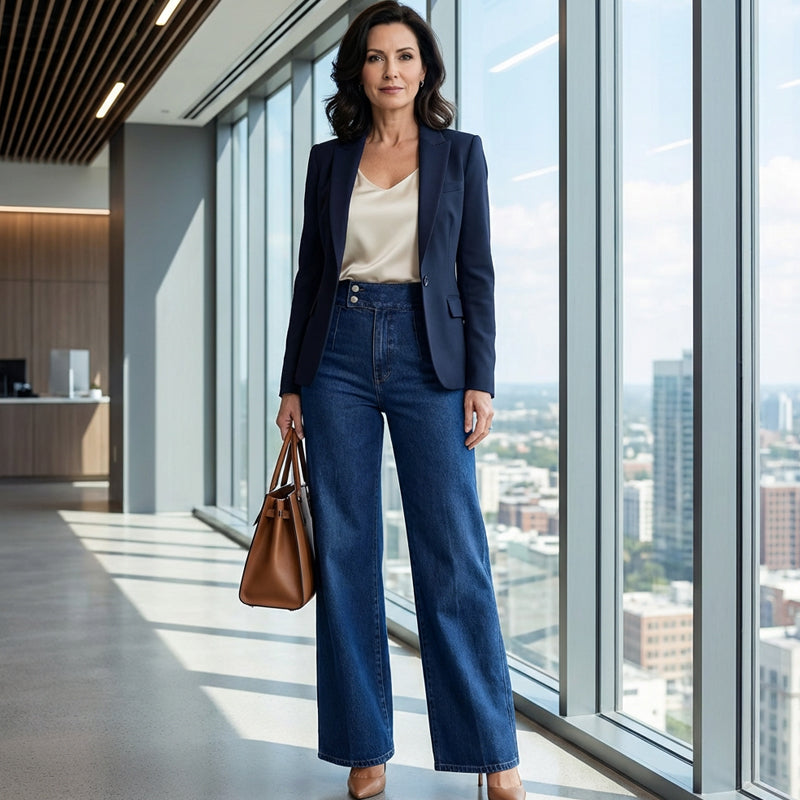 📢📢50 % de réduction !! ⏰Jean taille haute à jambes larges pour femme