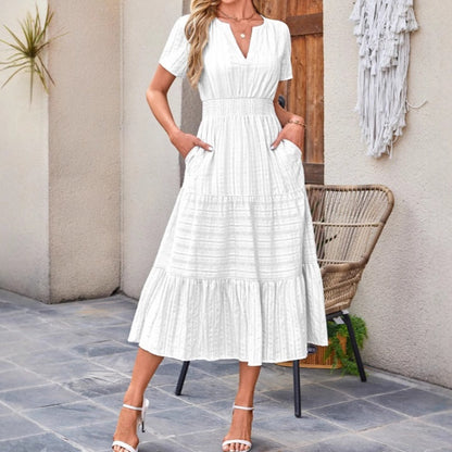 📢📢60 % de réduction !! ⏰Robes longues décontractées à manches courtes et à col en V pour femmes