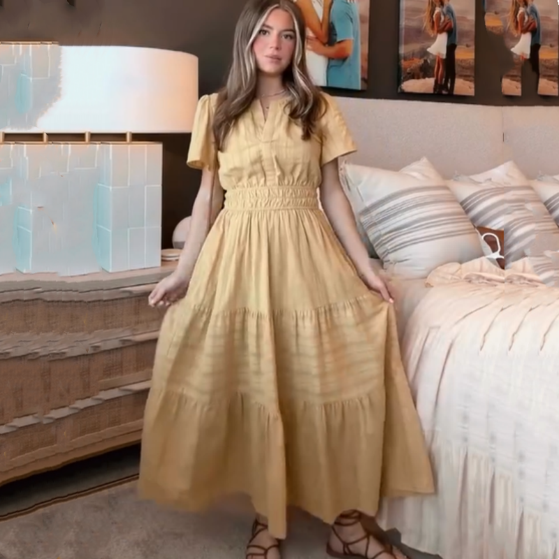 📢📢60 % de réduction !! ⏰Robes longues décontractées à manches courtes et à col en V pour femmes