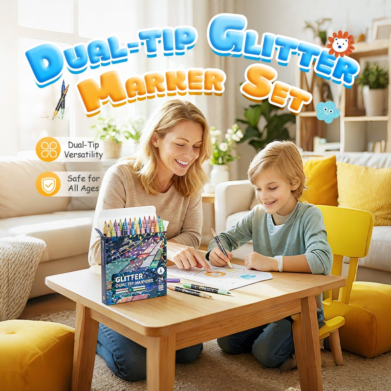 ✨ Nouveauté 2026 | 24 Marqueurs Pailletés Double-Pointe | Illuminez Vos Créations 🎨【-50%】