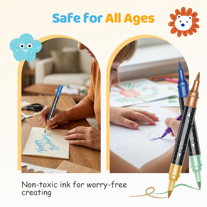 ✨ Nouveauté 2026 | 24 Marqueurs Pailletés Double-Pointe | Illuminez Vos Créations 🎨【-50%】