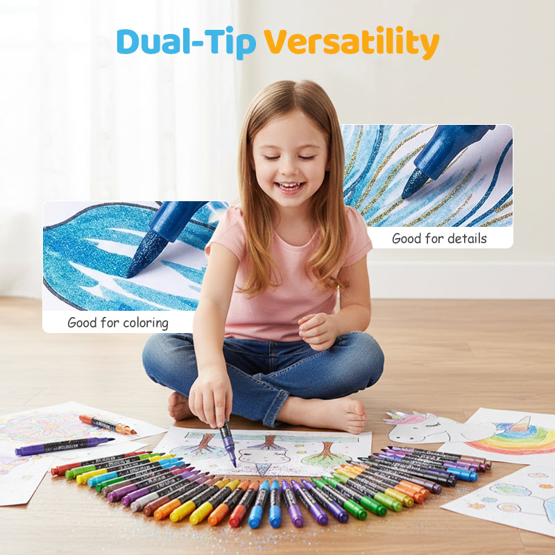 ✨ Nouveauté 2026 | 24 Marqueurs Pailletés Double-Pointe | Illuminez Vos Créations 🎨【-50%】