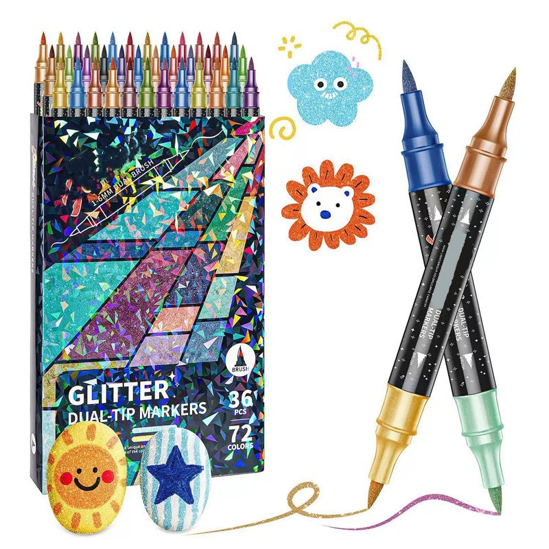 ✨ Nouveauté 2026 | 24 Marqueurs Pailletés Double-Pointe | Illuminez Vos Créations 🎨【-50%】