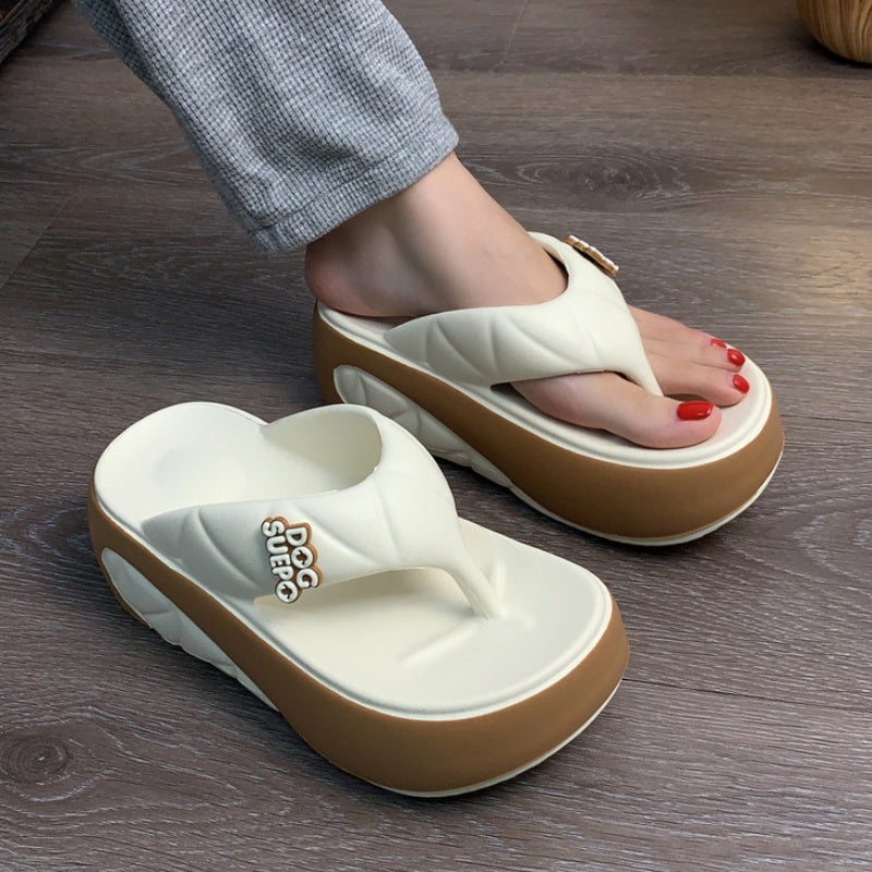 Tongs souples à plateforme bicolores pour femmes, été