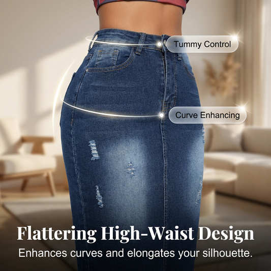 Jupe en jean taille haute à ourlet effiloché pour femme