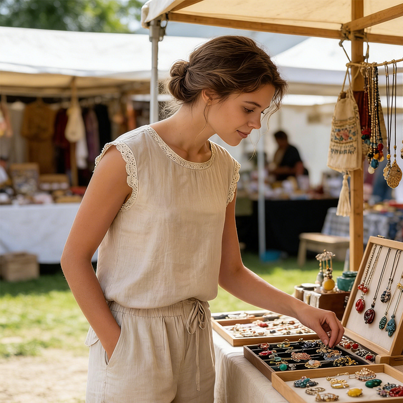 Blouse femme sans manches avec bordure en dentelle