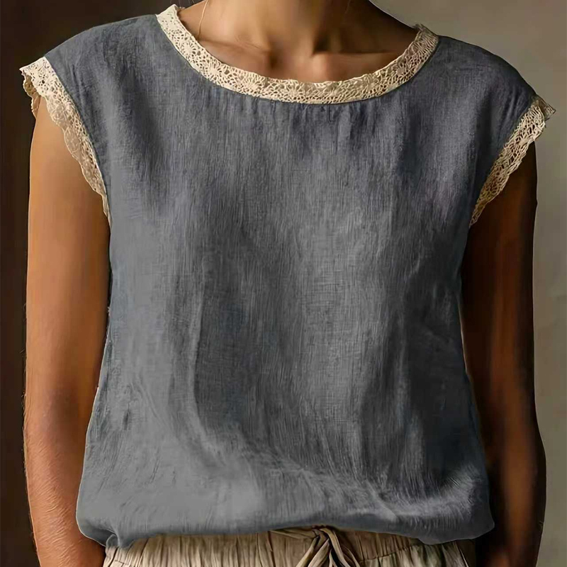 Blouse femme sans manches avec bordure en dentelle
