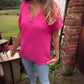 Top stylé à manches courtes et col en V pour femmes