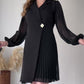 Robe Plissée Définie à La Taille avec Col à Revers Pour Femmes