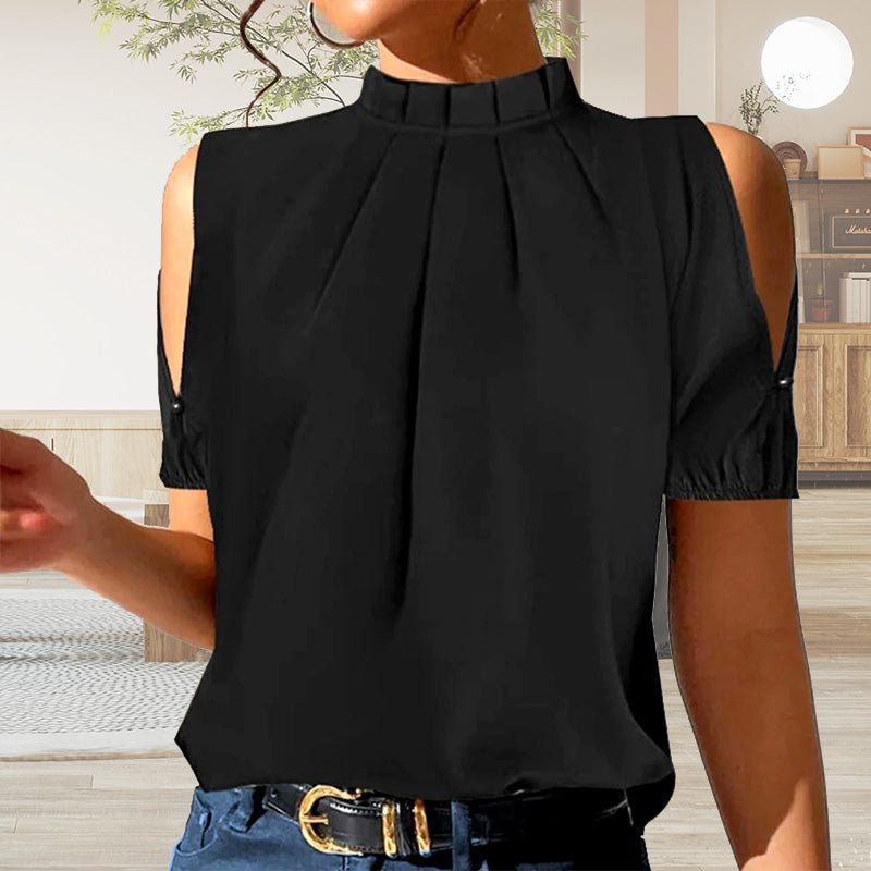 Hauts à Manches Courtes et à Épaules Dénudées avec Col Montant pour Femmes