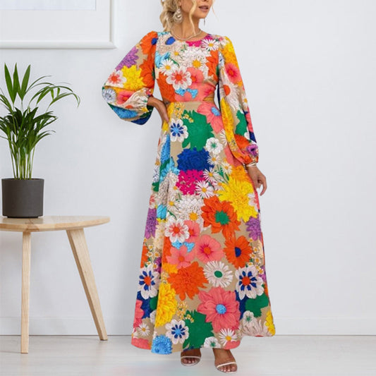 Robe à Manches Longues Bouffantes avec Découpes à la Taille