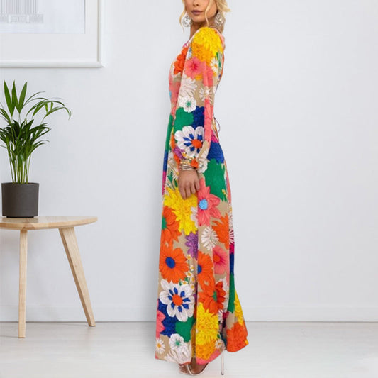 Robe à Manches Longues Bouffantes avec Découpes à la Taille