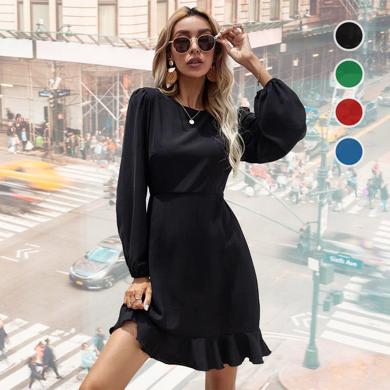 Robe Enveloppante Hanche à Manches Bouffantes de Couleur Unie