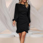 Robe Enveloppante Hanche à Manches Bouffantes de Couleur Unie