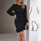 Robe Enveloppante Hanche à Manches Bouffantes de Couleur Unie