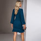 Robe Enveloppante Hanche à Manches Bouffantes de Couleur Unie
