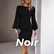 Robe Enveloppante Hanche à Manches Bouffantes de Couleur Unie