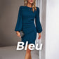 Robe Enveloppante Hanche à Manches Bouffantes de Couleur Unie